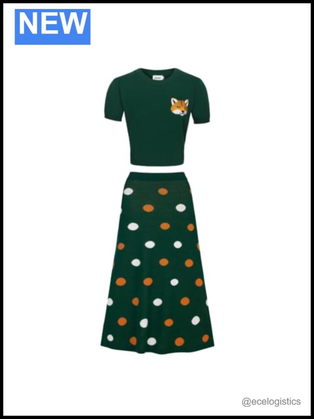 2 Piece Skirt Set Cotton Knit Retro Pattern Top and Skirt